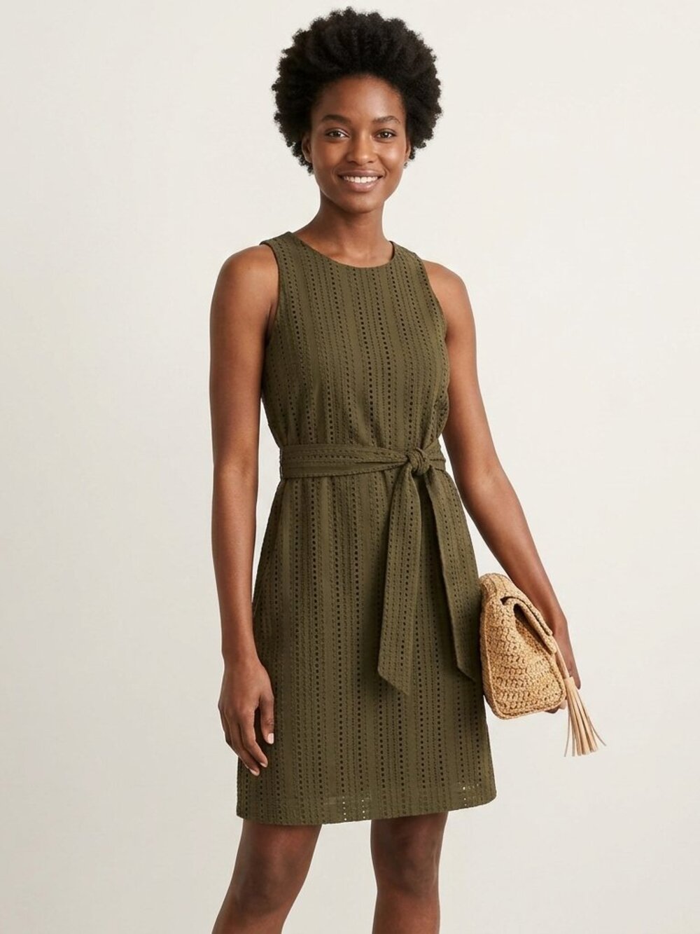Banana Republic Cotton Eyelet Sleeveless Dress - Olive Green - US 6 - NWOT